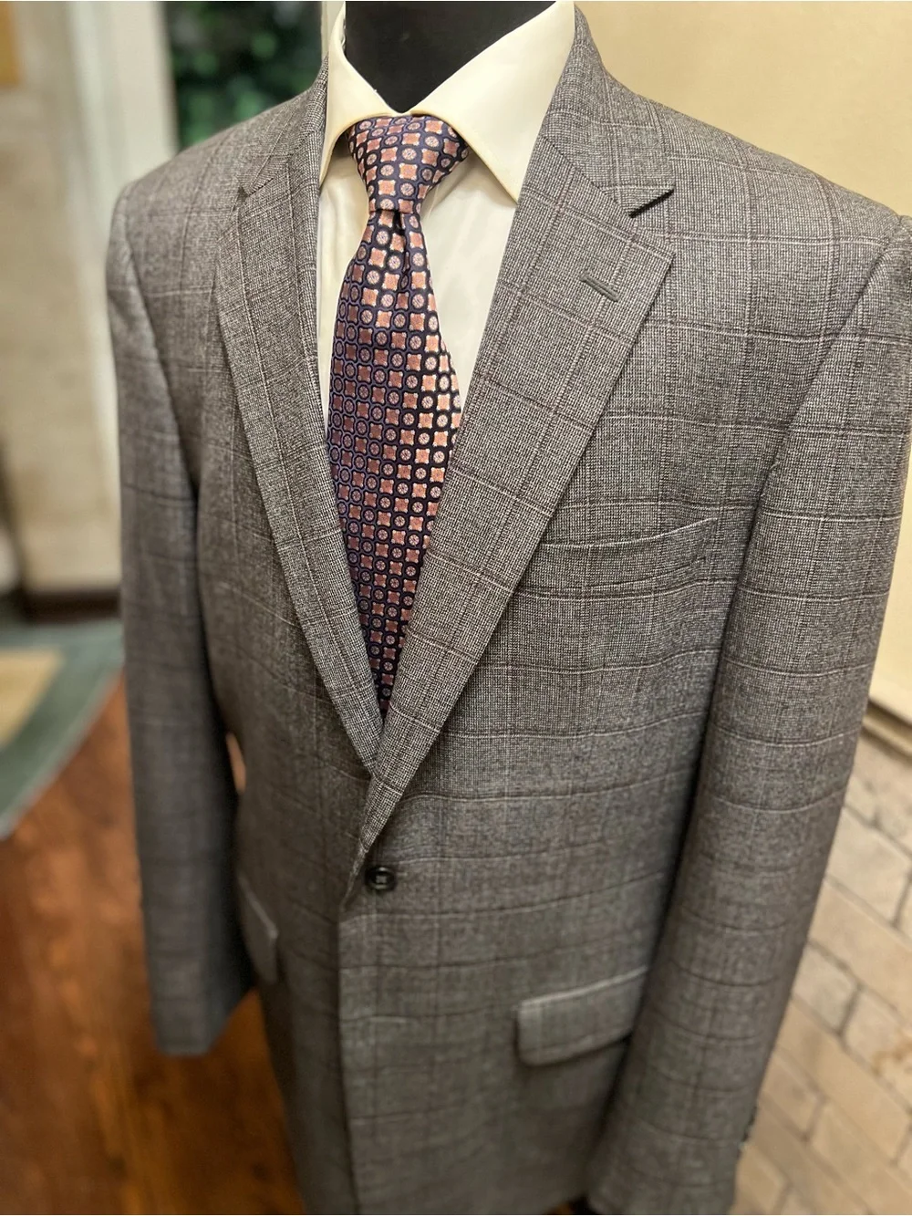 Jos A  Bank Window Pane Sport Coat Blazer Jacket 100% Wool Gray Men 44XL